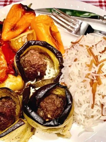 eggplant servings on plate with spoon