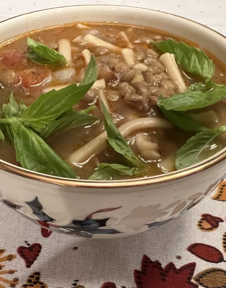 Green Lentil Soup with Cut Linguine Pasta- Classic Mediterranean Dishes