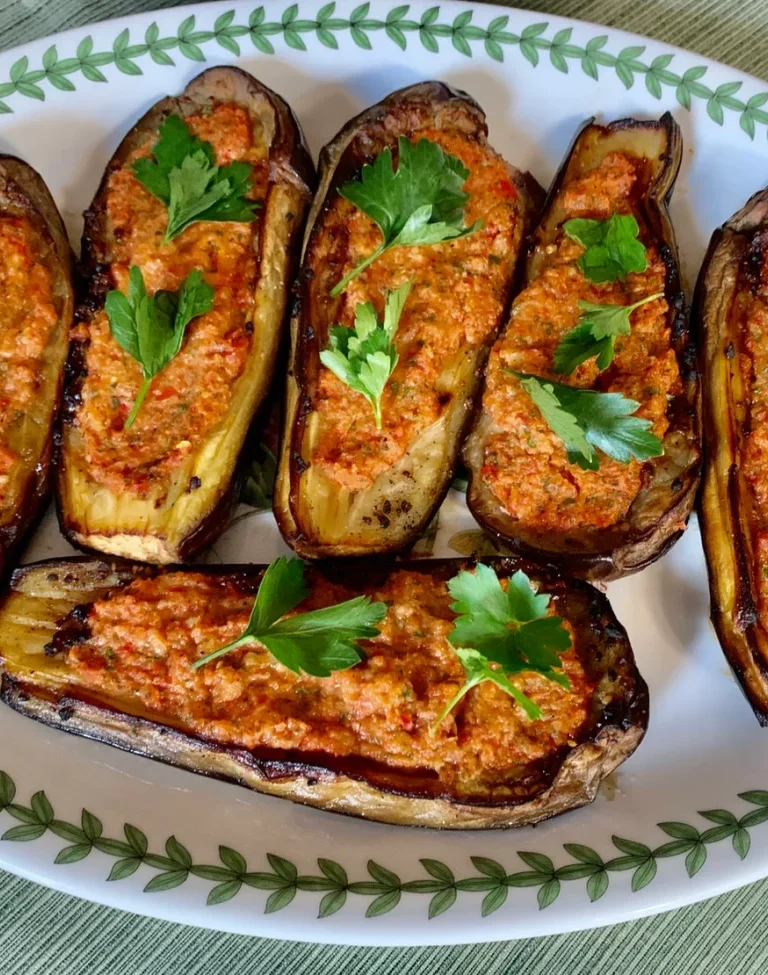Stuffed Eggplant with Red Pepper and Parmesan