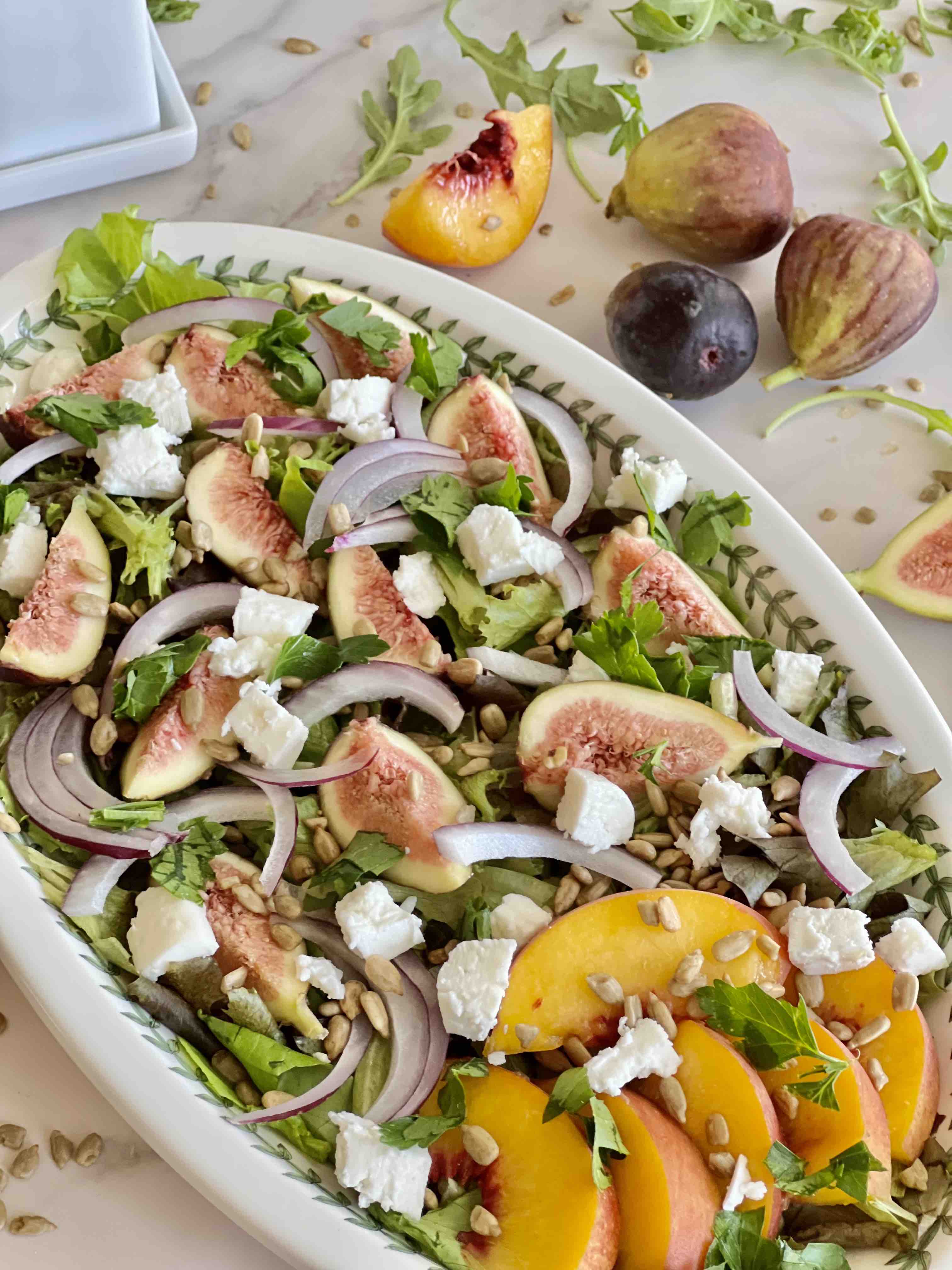 Fig – Peach Salad with Greens and Feta Cheese